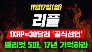 [긴급속보] 11월17일(일)리플1XRP=30달러 '공식선언'엘리엇 5파, 17년 기억하라 #리플 #리플전망 #리플코인