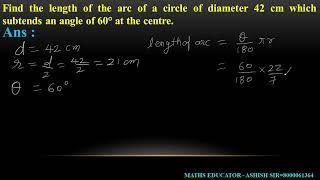 Find the length of the arc of a circle of diameter 42 cm which subtends an angle of 60° at the centr