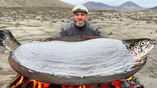 Baking Fish Covered in Clay from a Mud Volcano!