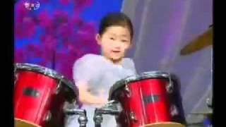 Funny North Korean Kids Playing Drums