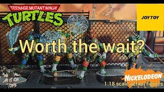 1:18 scale Teenage Ninja Mutant Turtles action figures by Joytoy. These are worth the wait!