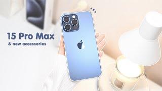 iPhone 15 Pro Max Blue titanium  Unboxing aesthetic setup | USB-C accessories | New Airpods Pro