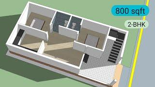 "800 Sq. Ft 2BHK West-Facing House Plan | 40x20 Home Design with 3D Animation | Aarvin Builders"