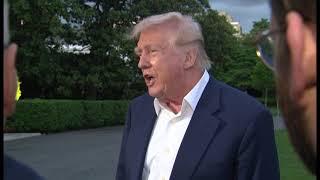 RAW: President Trump speaks with reporters outside the White House Sunday night