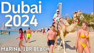 DUBAI Marina, JBR Beach Walk |4K| Dubai Public Beach in Summer 2024 