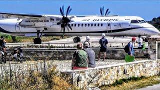 Olympic Dash 8 Q400 Low Landing and Takeoff - Skiathos Airport - ATC Comms