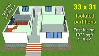 33 x 31 Isolated rooms house plan | East facing floor plan | 10 x 9 meter house plan for 2bhk