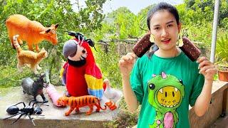 Please Chang eat ice cream and game of hunting animal toys in the tree - Part 238