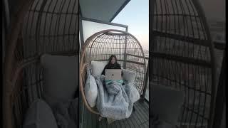 Checkout my study/wfh setup with cozy #balcony furniture& great view! #cat #citylife #workfromhome