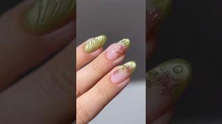  green glass & chrome floral #nails #naildesign #nailart #nailpolish