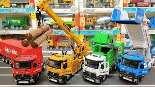 Diecast Model Cars Of Container Truck, Crane Truck, Garbage Truck, Passenger Stair Truck