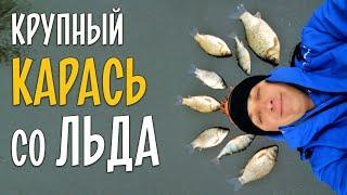 КРУПНЫЙ КАРАСЬ на мормышку. Зимняя рыбалка по тонкому льду.