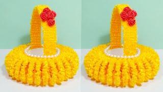 DIY EASY BANGELS FLOWER BASKET CRAFT IDEA/WOOLEN FLOWER VASE/BEST OUT OF BANGELS AND WOOL