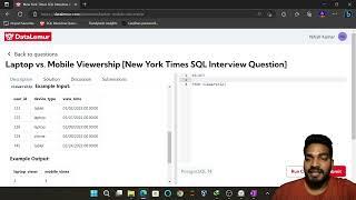 SQL Interview Question | Laptop vs Mobile viewership | Data Lemur | CTE | Case When