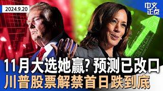 11月大选她会赢？知名民调专家预测改口｜禁售令解除首日 川普传媒股价跌至历史最低｜3州开启提前投票 20多州投票站遭可疑威胁｜达美、美联航延长停飞70个赴华航班｜绿卡更新延期《中文正点》24.9.20