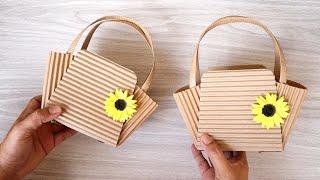 SIMPLE FLOWER BAG OUT OF CARDBOARD | DIY Flower Basket | Cardboard Recycle ️ Ideas | Arts & Crafts