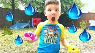 Rainy Day Fun For Kids Play Outside! Caleb & Mommy Play in The Rain with Baby Shark Toys!