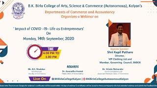 Live Webinar on ‘Impact of COVID -19- Life as an Entrepreneur’