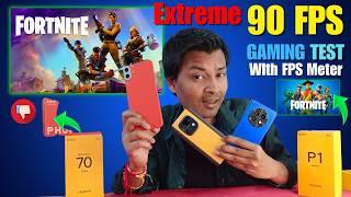 Fortnite 90fps Gaming Test on Realme P1 Speed Vs Realme Narzo 70 Turbo Vs CMF Nothing Phone 1