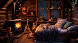 Cozy Attic Escape with Relaxing Rainfall and Fireplace Ambience for Peaceful Evenings