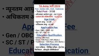 Ta Army Bharti 2024 | Territorial Army Recruitment 2024 | Army New Vacancy 2024 #army #taarmy #feed