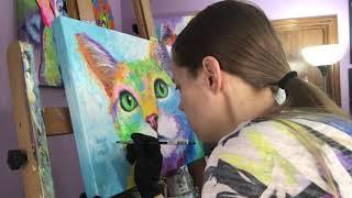 Painting Rainbow Karma Kitty | Cat Art in Acrylics by Artist Krystle Cole