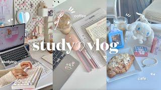 study vlogschool girl routine, 5am morning, cute café, lots of stu(dying) & coffee, sanrio unboxing