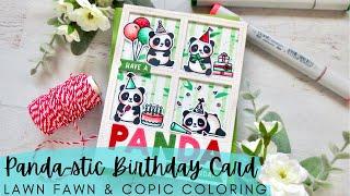 Panda-stic Birthday Card | Lawn Fawn NEW RELEASE | Copic Coloring + a Stenciled Background