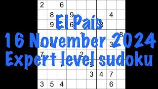 Sudoku solution – El País 16 November 2024 Expert level