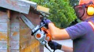 HOW TO TEAR DOWN HUT WITH CHAINSAW | DEMOLISH SHED WITH STIHL SAW TO MAKE FIREWOOD