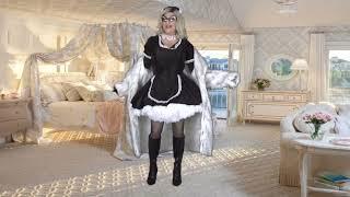 Crossdresser in Dream Dresser french maid dress with new eye glasses and fur coat