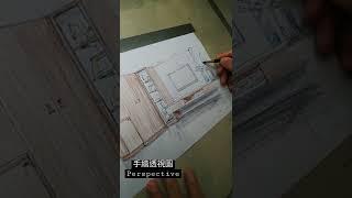 不打草稿手繪視聽室透視圖上色｜Hand-painted Multimedia room perspective ｜康色 Kang sir #shorts #手繪 #色鉛筆