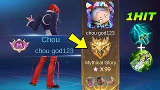 TOP SUPREME CHOU SOLO RANK IN MYTHICAL GLORY FULL GAMEPLAY!! + 1HIT BUILD (no clickbait!)