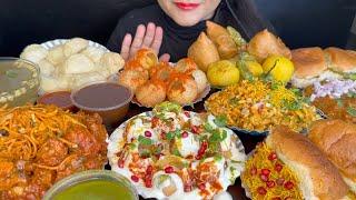 ASMR EATING PANIPURI,MOMO,DAHIPURI, SAMOSA,NOODLES,PAVBHAJI,BHELPURI”INDIAN STREET FOOD"