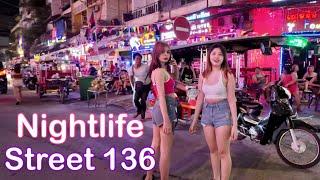 Cambodia Nightlife 2024 - Phnom Penh Street 136 & More | 4K Walk