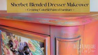 Rainbow Sherbet Blended Dresser Makeover - Layering Dixie Belle Paint - Creating Colorful Furniture