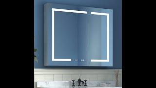 Dreamhomekits LED Bathroom Medicine Cabinet with Mirror, 36 x 30 Inch, Recessed or Surface