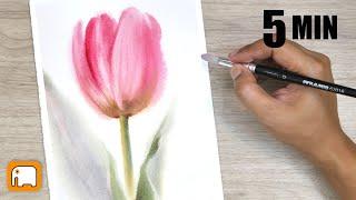 5 Minute HOW TO PAINT  PINK TULIP  WITHOUT DRAWING /Watercolour tutorial Demonstration  /Watercolor