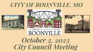 City Of Boonville, Missouri Council Meeting on October 2, 2023 at 7:00pm