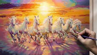 Horse Painting Acrylic | Painting Running Horses of the Sun