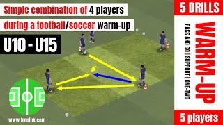 Simple combination play of 4 player durnig a football/soccer warm-up | exercise for youth players