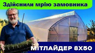 Плівкова теплиця Мітлайдер 8х50. Кращий вибір для дачі та старту власного бізнесу.