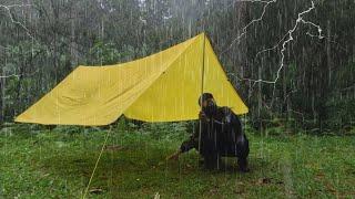 LONG HEAVY RAIN! SOLO CAMPING IN HEAVY RAIN AND THUNDER - RELAXING CAMPING HEAVY RAIN