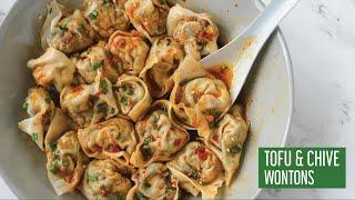 You need to try these tofu and chive wontons in an aromatic chili broth  (vegan recipe)