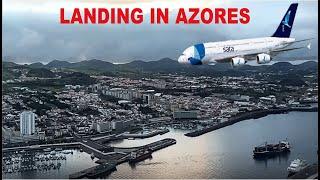 Approach Landing in Ponta Delgada Airport Sao Miguel Azores, Portugal