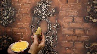 Using stencils and wall putty, deluxe antique brick decor for the walls of your home ️