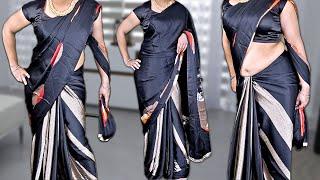 How To Wear Satin Saree In Different Styles || Black Satin Saree Draping Style ||