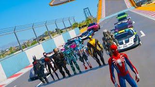 Spider Man Super Heroes Miles Morales New Batman Stunt Challenge Cars GTA V Новый Бэтмэн гонки !