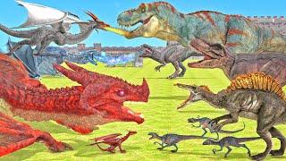 Dinosaurs Infinity War Battle With Dragons, Fire Dragon vs T-Rex Dinosaur Animal Revolt Battle Game