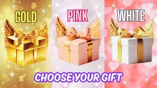 Choose your gift  3 gift box challenge Gold, Pink, White #chooseyourgift #pickonekickone #quiz